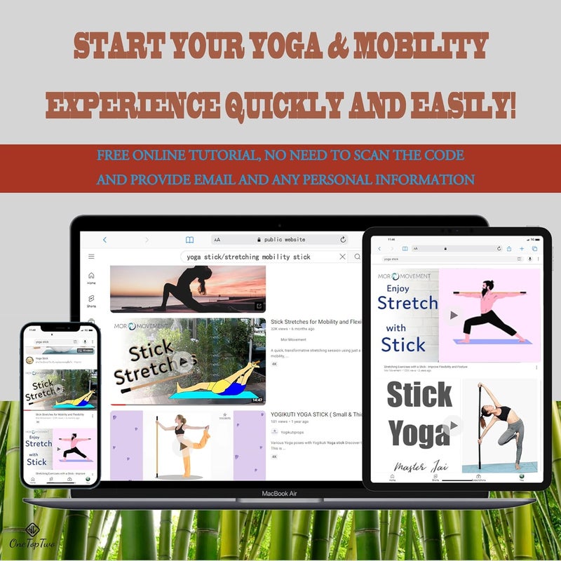 OneTopTwo 5ft Yoga Stick from Natural Bamboo with Non-Slip Handle-Stretching Stick for Mobility, Flexibility,Exercise,Workout, Physical Therapy,Pilates,Balance Fitness-Access Online Video Guide Without Any Info - Image 2